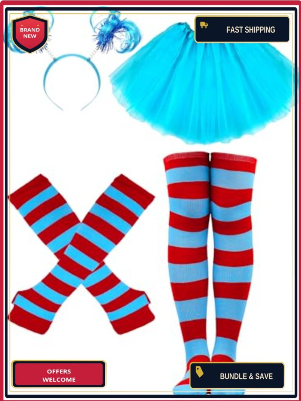 Women's Tutu Costume Accessories Set with Headband Socks for Halloween Cosplay